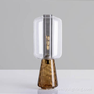 Clear smoke gray and amber glass table lamp